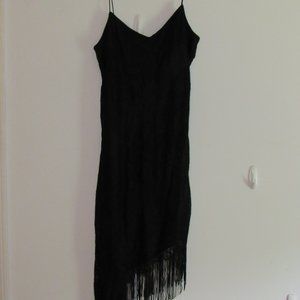 Rampage Black Cocktail Dress Spaghetti Straps Asymmetrical Fringe Hem Size L